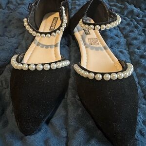 SHEIN Black Pearl Embellished Flats